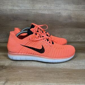 Nike Free RN Flyknit Mens Lace Up Orange Running Shoes Size 9 831069-801